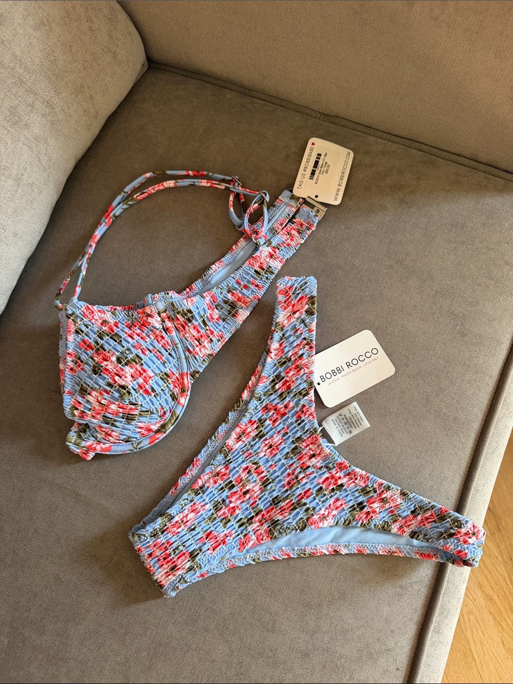 Bobbi Rocco Blue Floral Underwire Bikini Set Size Small